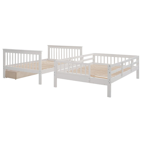 English Elm Stairway Full Over Bunk Bed with Built in Stair Storage and Safety Guard Rail White LT100310AAK-1