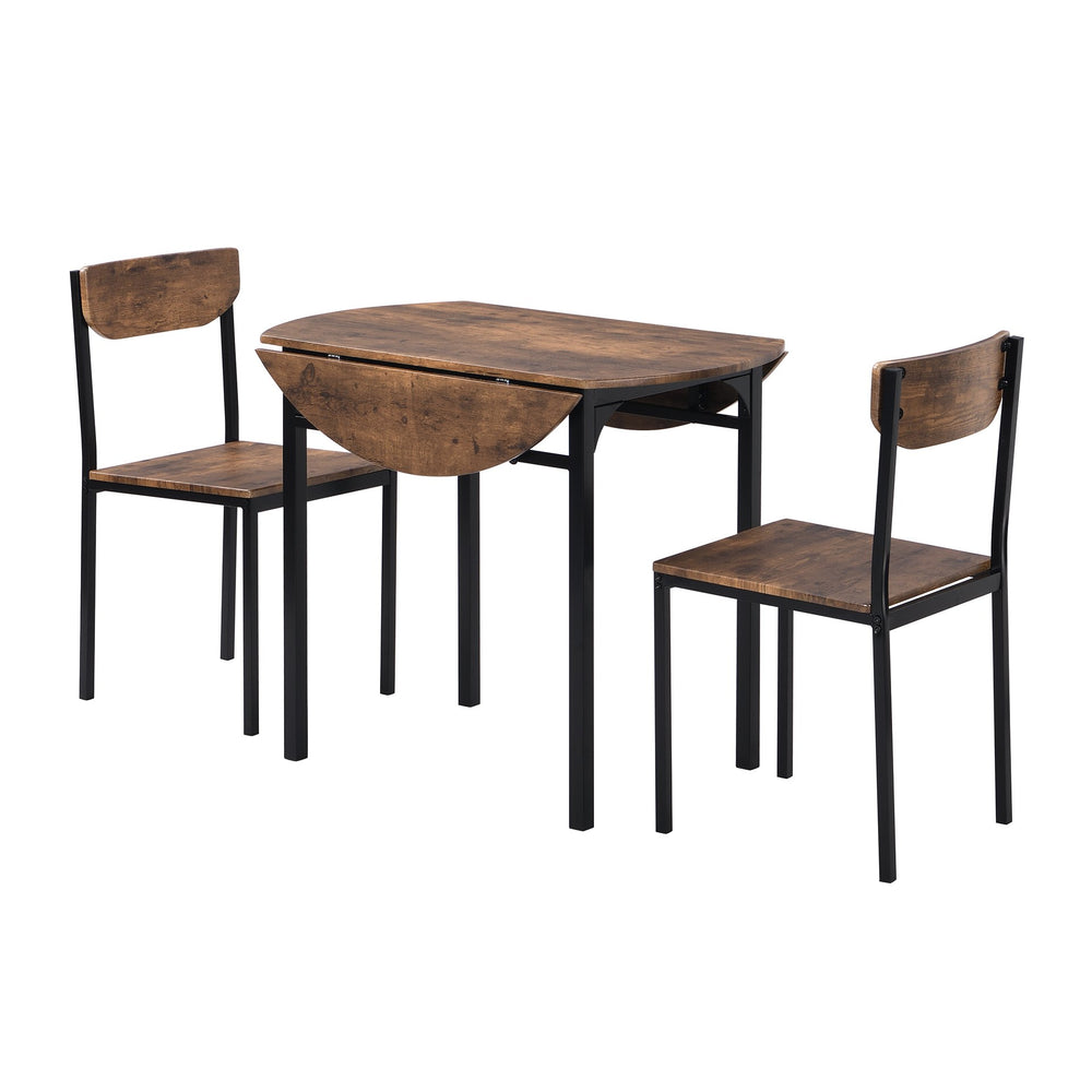 English Elm TOPMAX Modern 3-Piece Round Drop Leaf Dining Set with 2 Chairs, Space-Saving Rustic Brown Top WF290234AAB