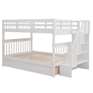 English Elm Stairway Full Over Bunk Bed with Built in Stair Storage and Safety Guard Rail White LT100310AAK-1