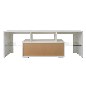 English Elm Entertainment Tv Stand with Led Ambient Lighting White Cabinet for Living Room W33115869