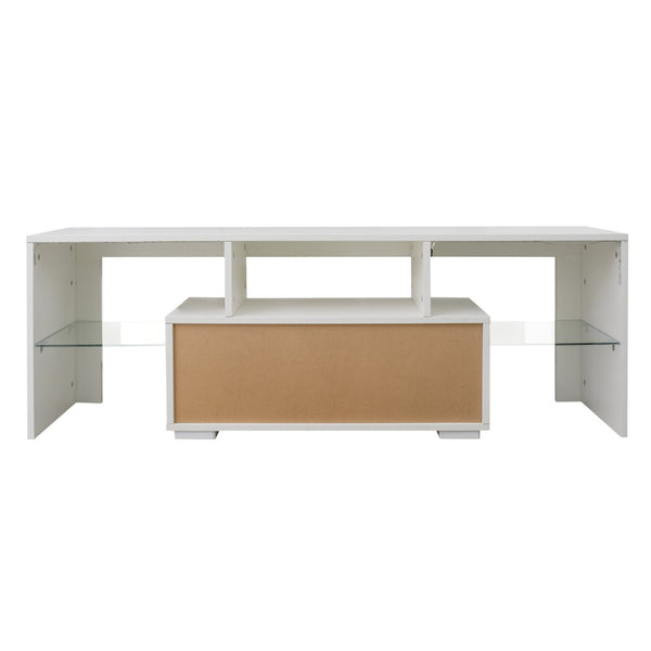 English Elm Entertainment Tv Stand with Led Ambient Lighting White Cabinet for Living Room W33115869