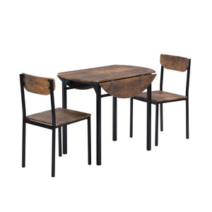 English Elm TOPMAX Modern 3-Piece Round Drop Leaf Dining Set with 2 Chairs, Space-Saving Rustic Brown Top WF290234AAB