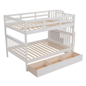 English Elm Stairway Full Over Bunk Bed with Built in Stair Storage and Safety Guard Rail White LT100310AAK-1
