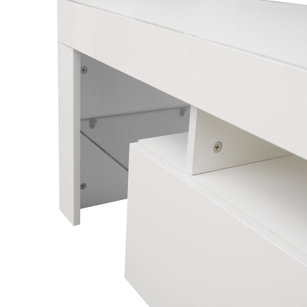 English Elm Entertainment Tv Stand with Led Ambient Lighting White Cabinet for Living Room W33115869