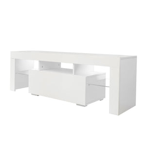 English Elm Entertainment Tv Stand with Led Ambient Lighting White Cabinet for Living Room W33115869