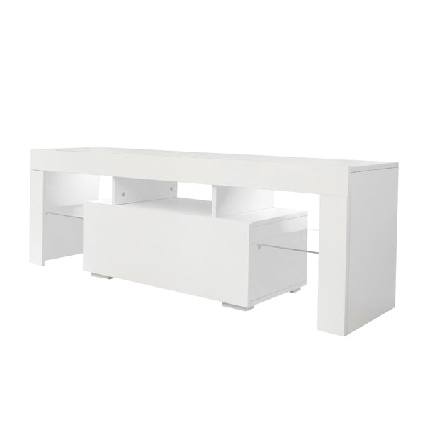 English Elm Entertainment Tv Stand with Led Ambient Lighting White Cabinet for Living Room W33115869