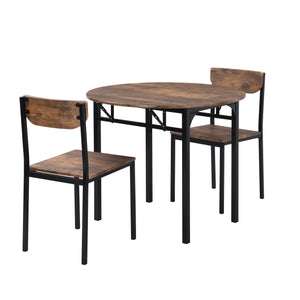 English Elm TOPMAX Modern 3-Piece Round Drop Leaf Dining Set with 2 Chairs, Space-Saving Rustic Brown Top WF290234AAB