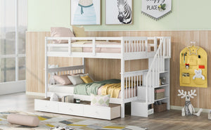 English Elm Stairway Full Over Bunk Bed with Built in Stair Storage and Safety Guard Rail White LT100310AAK-1