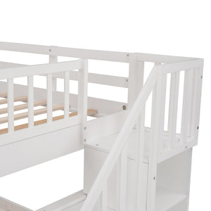 English Elm Stairway Full Over Bunk Bed with Built in Stair Storage and Safety Guard Rail White LT100310AAK-1