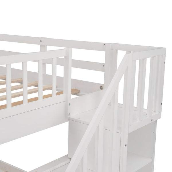 English Elm Stairway Full Over Bunk Bed with Built in Stair Storage and Safety Guard Rail White LT100310AAK-1