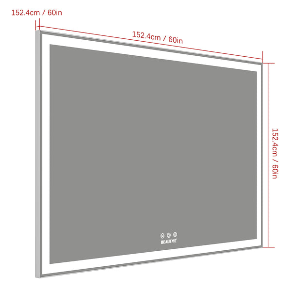 English Elm 60x40 LED Bathroom Mirror with Aluminum Frame, IP44 Waterproof, 3-Mode Touch Dimmable Light Strip W708115602