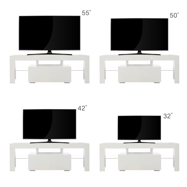English Elm Entertainment Tv Stand with Led Ambient Lighting White Cabinet for Living Room W33115869