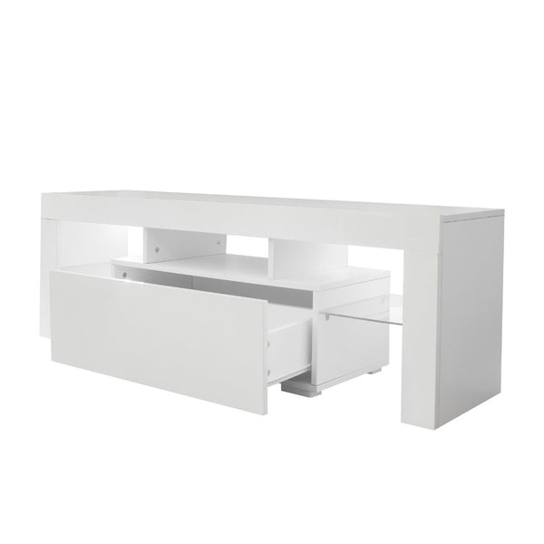 English Elm Entertainment Tv Stand with Led Ambient Lighting White Cabinet for Living Room W33115869