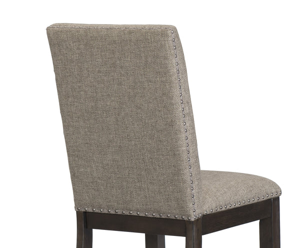 English Elm Rustic Oak Veneer Dining Chairs Set of 2 — Wire-Brushed Brown Finish, Linen Upholstered Seats Back B01143654