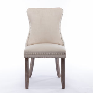 English Elm ,Upholstered Wing-Back Dining Chair With Backstitching Nailhead Trim and Solid Wood Legs,Set Of 2, Beige,Sw8809Bg,Kd