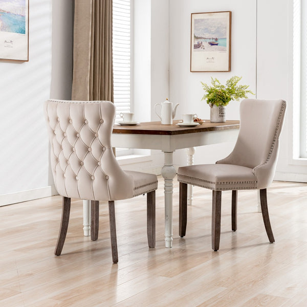 English Elm A&a Furniture Velvet Wingback Dining Chairs Nailhead Trim Solid Wood Legs Set 2 W114351687