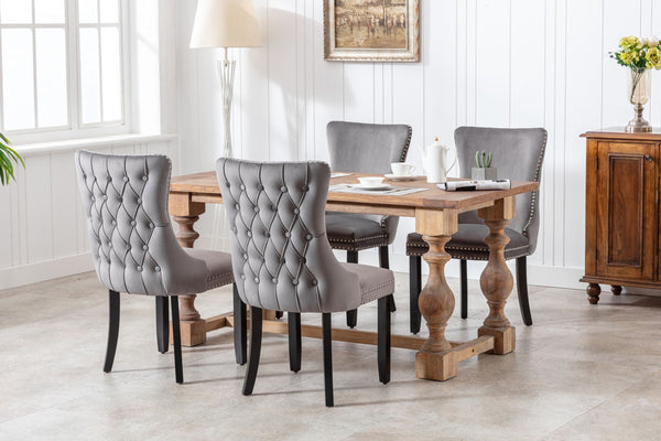 English Elm A&a Furniture Velvet Wingback Dining Chairs Nailhead Trim Solid Wood Legs Set 2 Gray W114351686