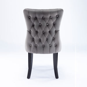 English Elm A&a Furniture Velvet Wingback Dining Chairs Nailhead Trim Solid Wood Legs Set 2 Gray W114351686