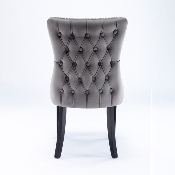 English Elm A&a Furniture Velvet Wingback Dining Chairs Nailhead Trim Solid Wood Legs Set 2 Gray W114351686