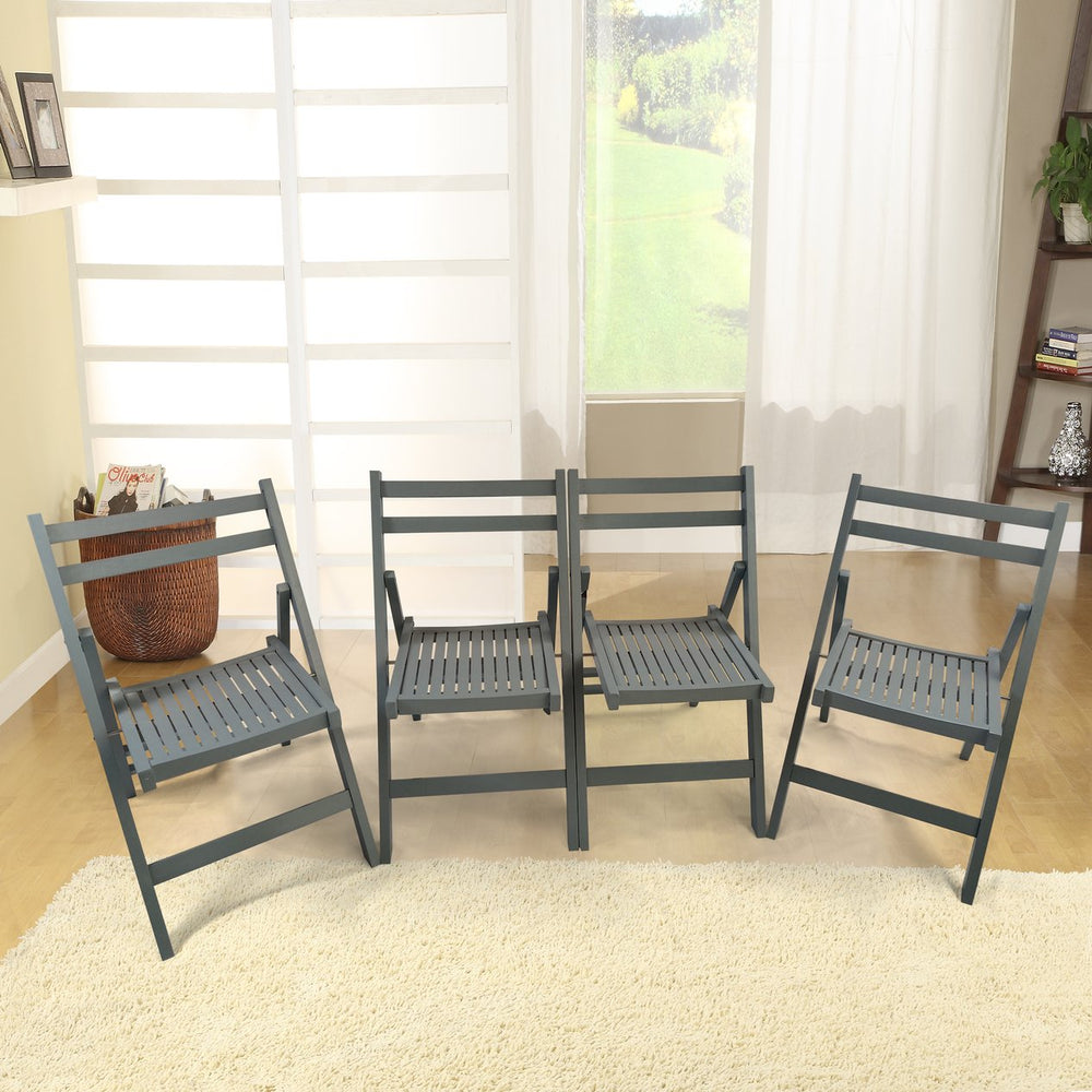 English Elm Furniture Slatted Wood Folding Special Event Chair Set of 4 Gray — Lightweight, Durable, Space-Saving Seating W49539765