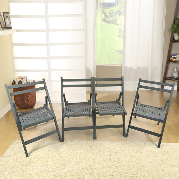 English Elm Furniture Slatted Wood Folding Special Event Chair Set of 4 Gray — Lightweight, Durable, Space-Saving Seating W49539765