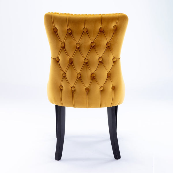 English Elm A&a Furniture Velvet Wingback Dining Chairs Nailhead Trim Solid Wood Legs Set 2 Gold W114351691