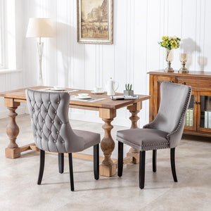 English Elm A&a Furniture Velvet Wingback Dining Chairs Nailhead Trim Solid Wood Legs Set 2 Gray W114351686
