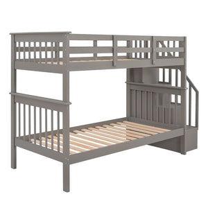 English Elm Stairway Twin Over Bunk Bed with Stair Storage and Full Length Guard Rail LT000109AAE