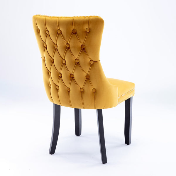 English Elm A&a Furniture Velvet Wingback Dining Chairs Nailhead Trim Solid Wood Legs Set 2 Gold W114351691