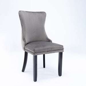 English Elm A&a Furniture Velvet Wingback Dining Chairs Nailhead Trim Solid Wood Legs Set 2 Gray W114351686