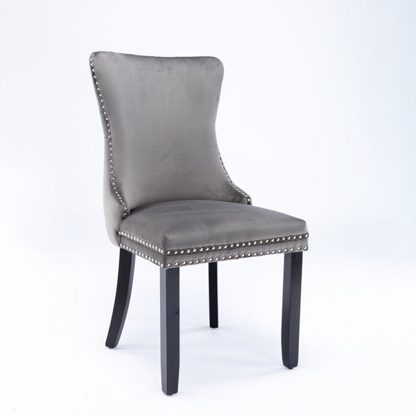English Elm A&a Furniture Velvet Wingback Dining Chairs Nailhead Trim Solid Wood Legs Set 2 Gray W114351686