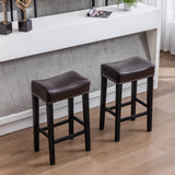 English Elm ,Counter Height 29" Bar Stools For Kitchen Counter Backless Faux Leather Stools Farmhouse Island Chairs,29 Inch, Brown, Set Of 2