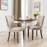 English Elm ,Upholstered Wing-Back Dining Chair With Backstitching Nailhead Trim and Solid Wood Legs,Set Of 2, Beige,Sw8809Bg,Kd