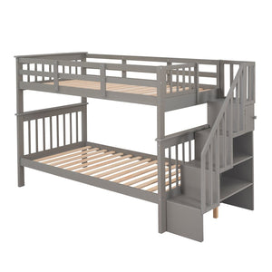 English Elm Stairway Twin Over Bunk Bed with Step Storage and Safety Rail for Kids LT000109AAE-1