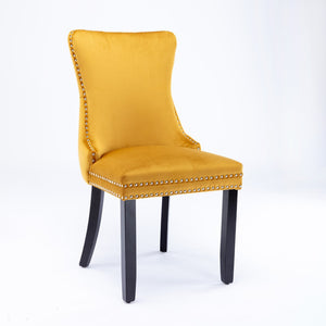 English Elm A&a Furniture Velvet Wingback Dining Chairs Nailhead Trim Solid Wood Legs Set 2 Gold W114351691