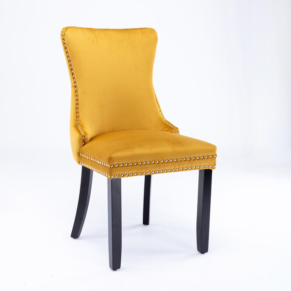 English Elm A&a Furniture Velvet Wingback Dining Chairs Nailhead Trim Solid Wood Legs Set 2 Gold W114351691