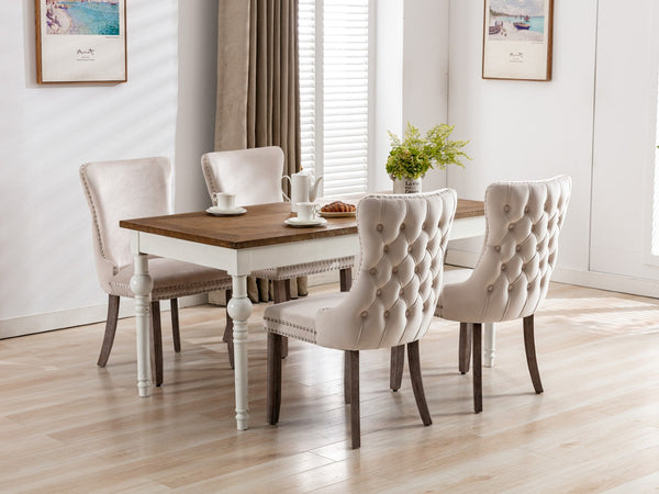 English Elm A&a Furniture Velvet Wingback Dining Chairs Nailhead Trim Solid Wood Legs Set 2 W114351687