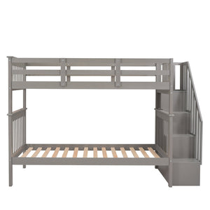English Elm Stairway Twin Over Bunk Bed with Stair Storage and Full Length Guard Rail LT000109AAE