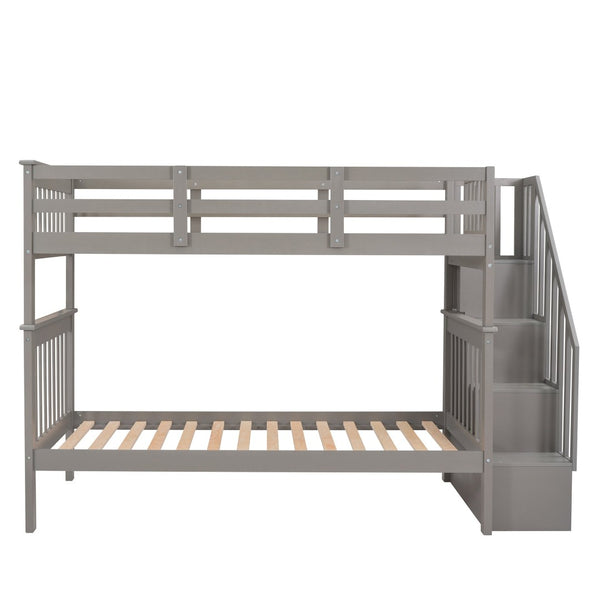 English Elm Stairway Twin Over Bunk Bed with Step Storage and Safety Rail for Kids LT000109AAE-1