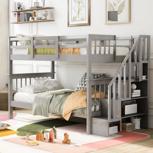 English Elm Stairway Twin Over Bunk Bed with Step Storage and Safety Rail for Kids LT000109AAE-1