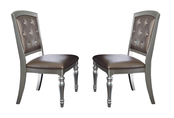 English Elm Glamorous Orsina 2pc Side Chairs Pearl Faux Leather Crystal Button Tufted Silver Frame Dining Set B01143655