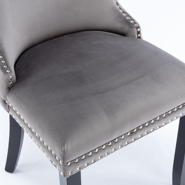 English Elm A&a Furniture Velvet Wingback Dining Chairs Nailhead Trim Solid Wood Legs Set 2 Gray W114351686