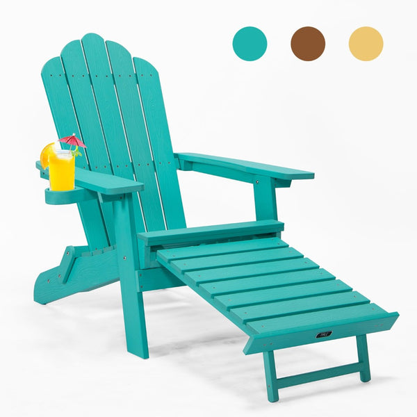 English Elm Tale Outdoor Oversized Poly Lumber Adirondack Chair with Pullout Ottoman Cup Holder W100243678