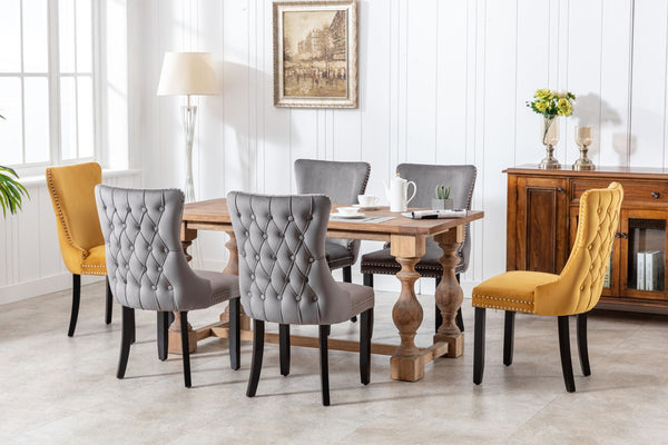 English Elm A&a Furniture Velvet Wingback Dining Chairs Nailhead Trim Solid Wood Legs Set 2 Gray W114351686