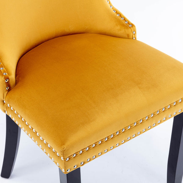 English Elm A&a Furniture Velvet Wingback Dining Chairs Nailhead Trim Solid Wood Legs Set 2 Gold W114351691