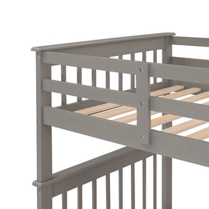 English Elm Stairway Twin Over Bunk Bed with Step Storage and Safety Rail for Kids LT000109AAE-1