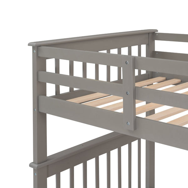 English Elm Stairway Twin Over Bunk Bed with Step Storage and Safety Rail for Kids LT000109AAE-1