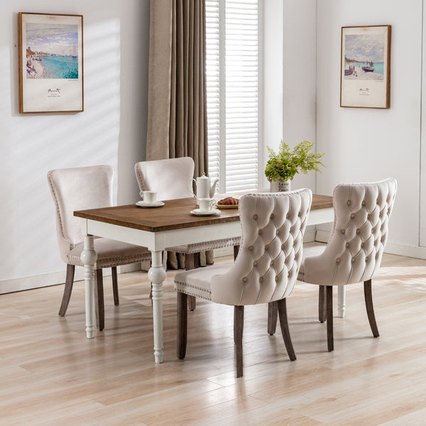 English Elm A&a Furniture Velvet Wingback Dining Chairs Nailhead Trim Solid Wood Legs Set 2 W114351687