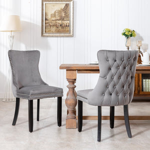 English Elm A&a Furniture Velvet Wingback Dining Chairs Nailhead Trim Solid Wood Legs Set 2 Gray W114351686