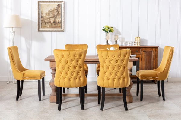 English Elm A&a Furniture Velvet Wingback Dining Chairs Nailhead Trim Solid Wood Legs Set 2 Gold W114351691
